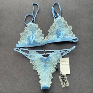 For Love And Lemons Skivvies Vintage Nanette Light Blue Floral Lace Bra Set